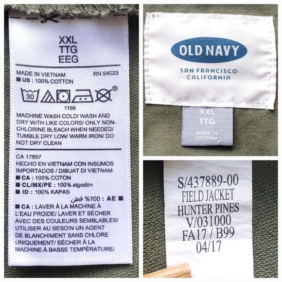 Old Navy Field Jacket XXL Olive Green Military Style Utility Chore Barn Coat - Picture 4 of 8